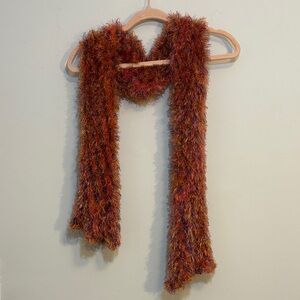 Y2K Fuzzy Eyelash Convertible Inside Out Infinity Noodle Scarf, Sunset Colors